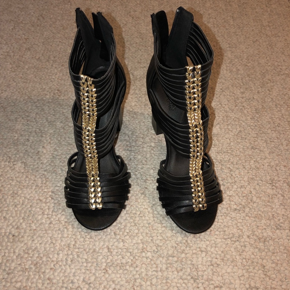 Black and Gold sandal heels